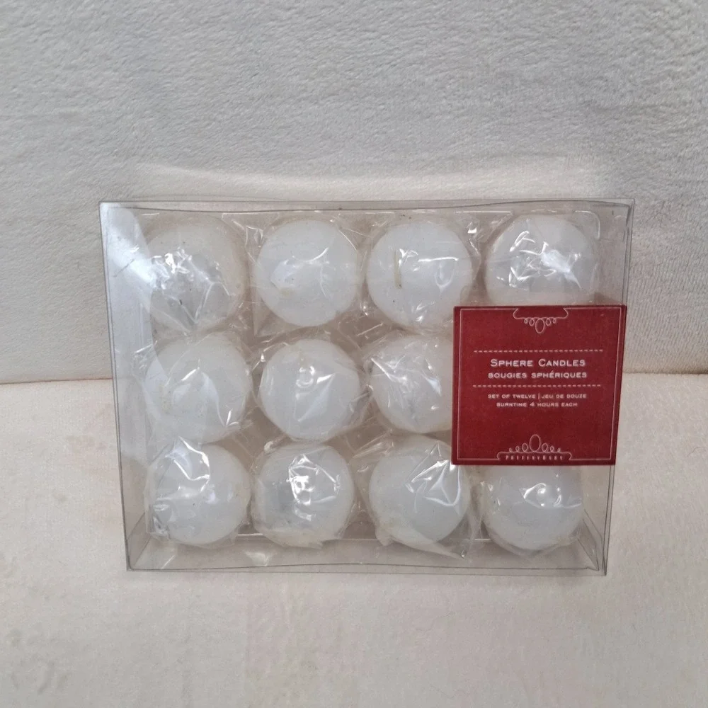 Pottery Barn White Sphere Candles Box of 12 Individual 4 HR Burn READ